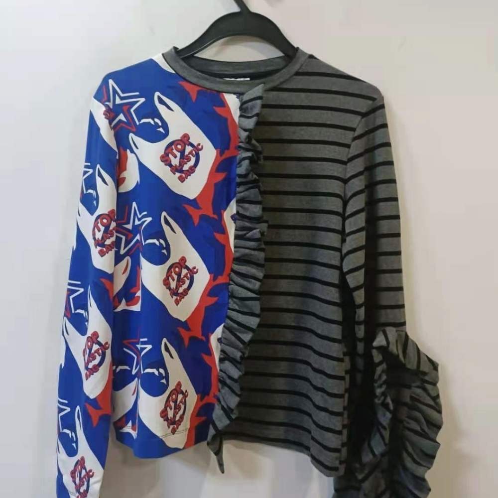 New Ziztar long sleeve graphic print striped shirt Comfortable cotton women's
